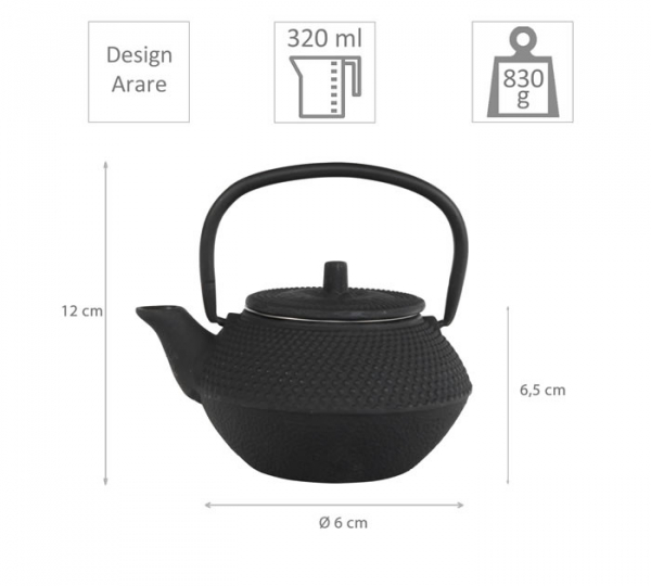 teeblume cast iron teapot Arare, 0,3 litre, with strainer, black